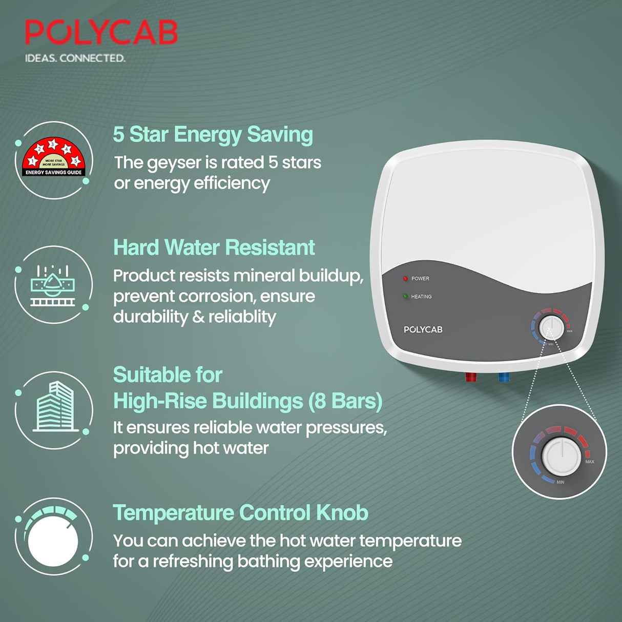 Polycab Superia 10 Litre 5-Star Storage Water Heater Geyser (White)