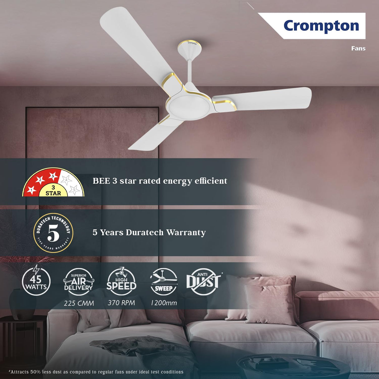 Crompton Premion Avancer Swirl 1200mm Ceiling Fan (Conch Cream)
