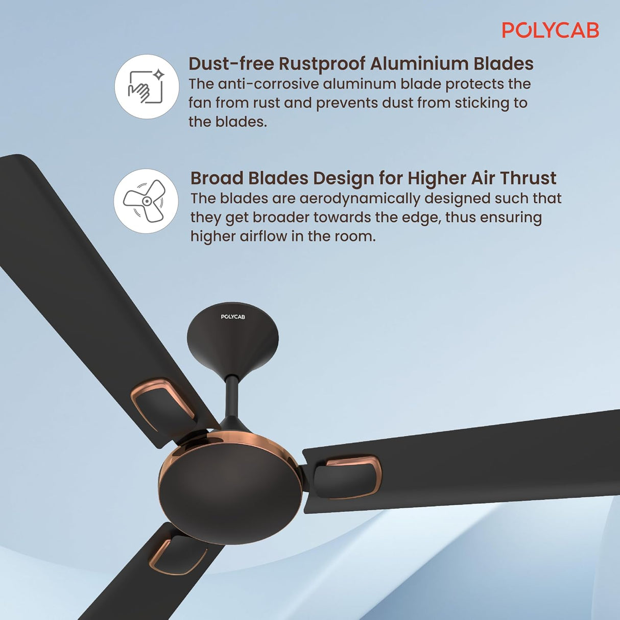 Polycab Aerobliss 1200 mm Ceiling Fan (Onxy Black)