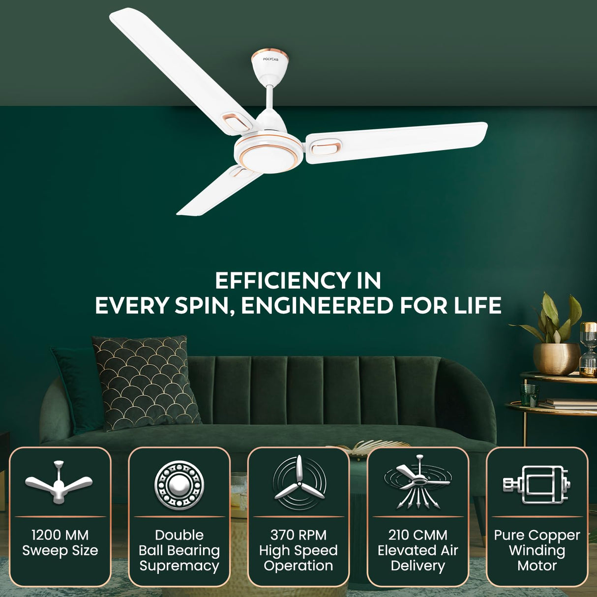 Polycab Superb Plus 1200mm Ceiling Fan (Snow White)