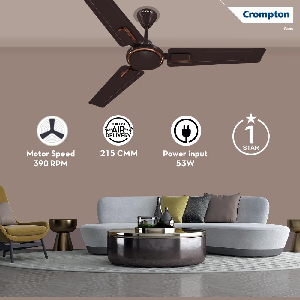 Crompton Surebreeze Lerone 1200 mm Ceiling Fan (Smoked Brown)