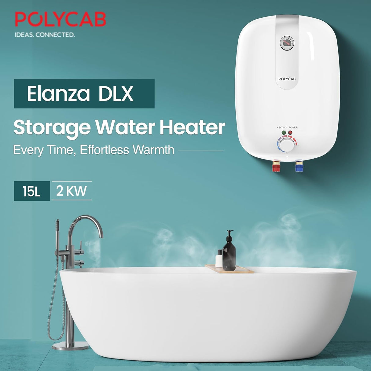 Polycab Elanza DLX 15 Litre Storage Water Heater Geyser (White)
