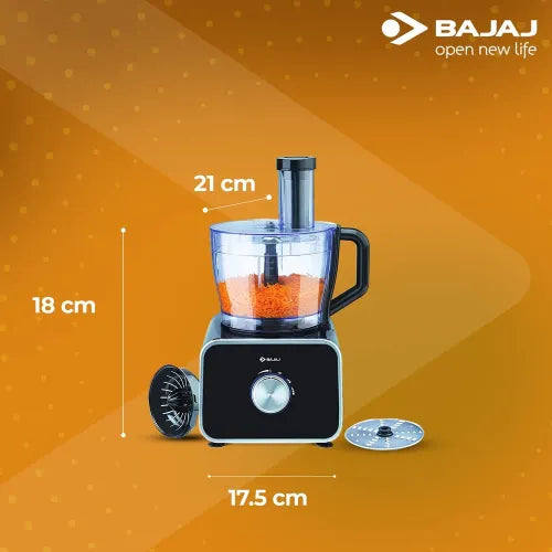 Bajaj FX-1000 DLX Food Processor & Mixer Grinder | 1000W Copper Motor | 9 Attachments | 3 Jars | Safety Interlock | Black