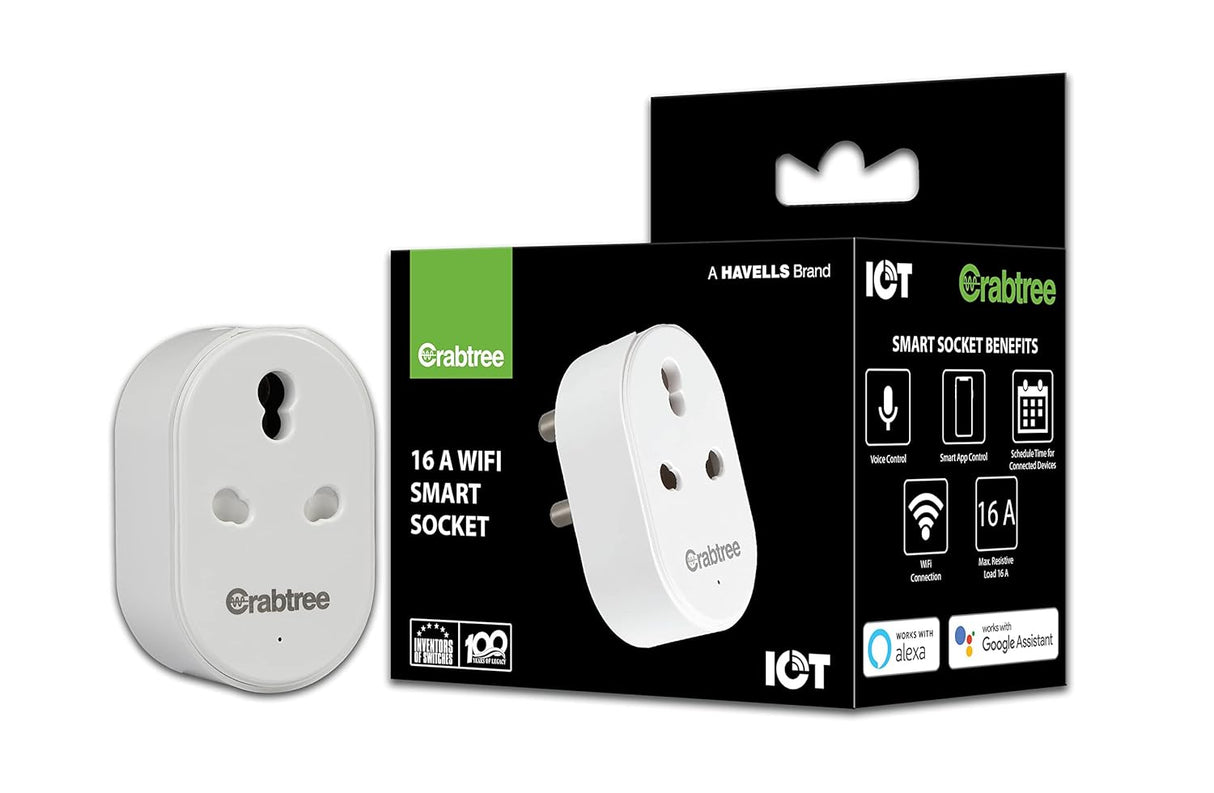 Havells 16A Wi-Fi Smart Plug with Voice Control & Energy Monitoring | Works with Alexa and Google Assistant | White