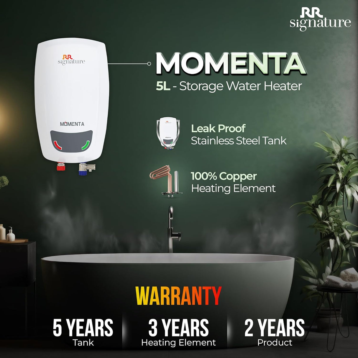 RR Signature Momenta 5-Litre Instant Water Heater Geyser (White)