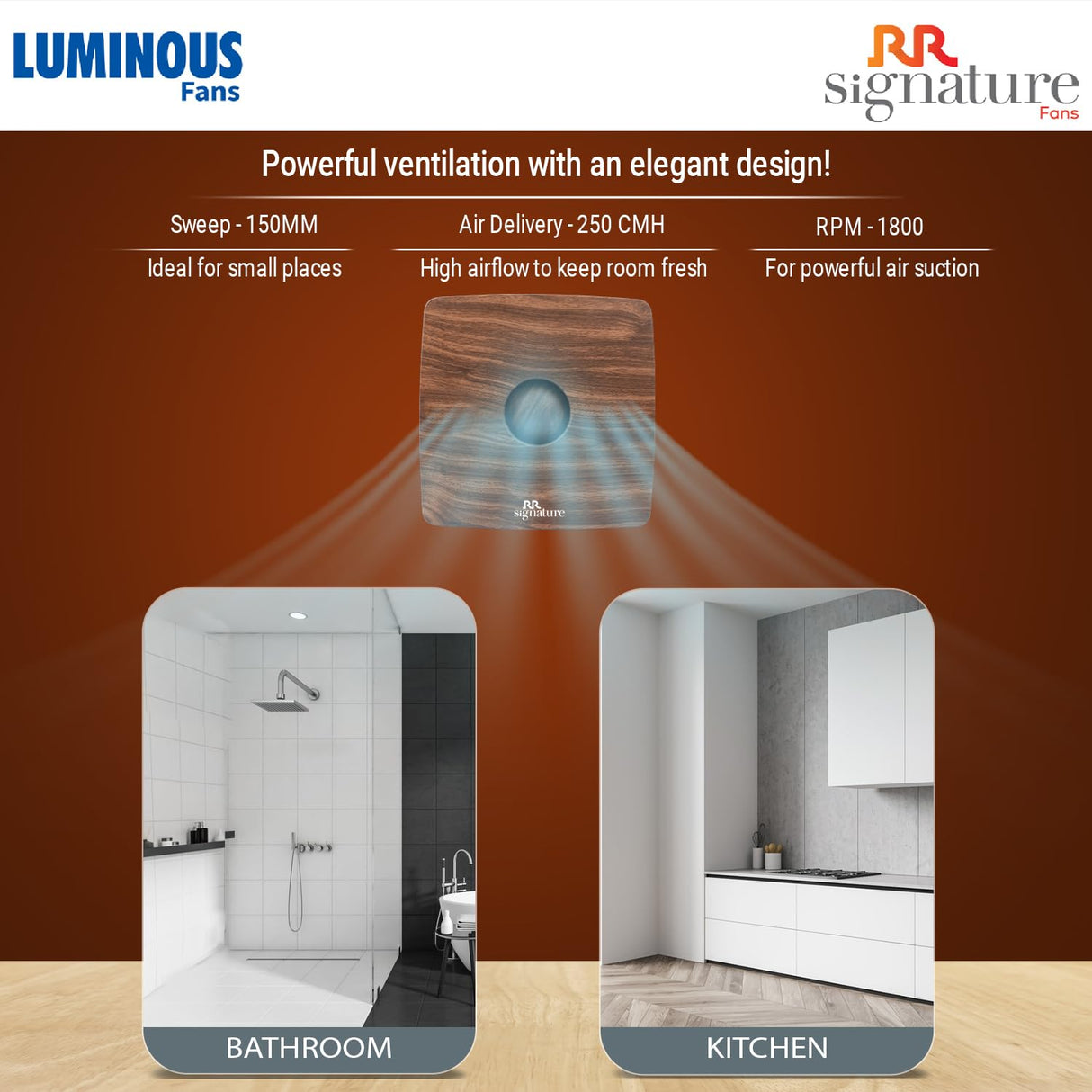 Luminous Vento Air 150mm Exhaust Fan (Wooden Brown)