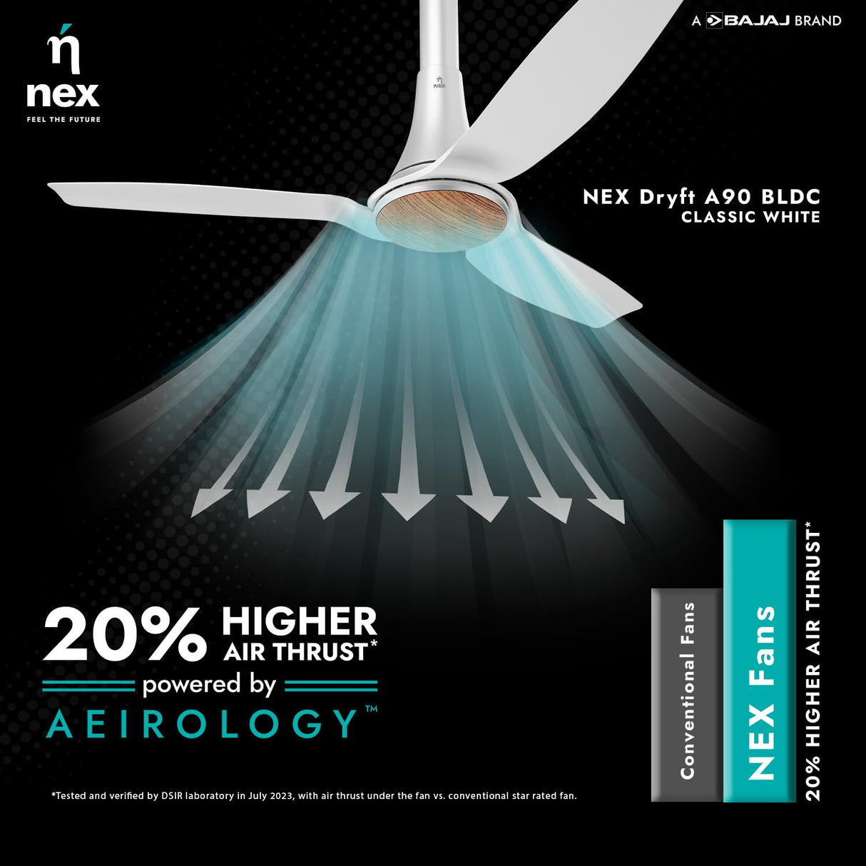 Nnex by Bajaj Dryft A90 Bldc 1200mm Premium Ceiling Fan (White)