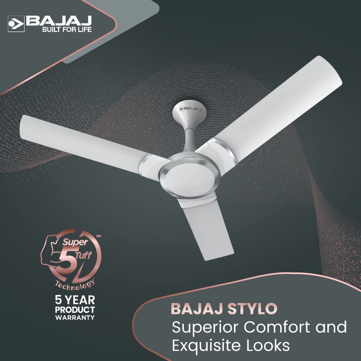Bajaj Stylo 12S2 1200mm BEE 2 Star Ceiling Fans (Sparkle White)