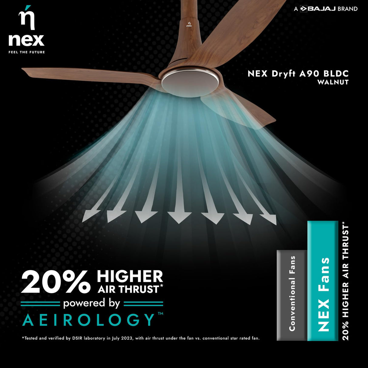 Nnex by Bajaj Dryft A90 BLDC 1200mm Ceiling Fan (Walnut)