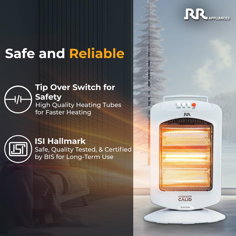 RR Calid 1200W Halogen Room Heater With 180-degree Oscillation (White)