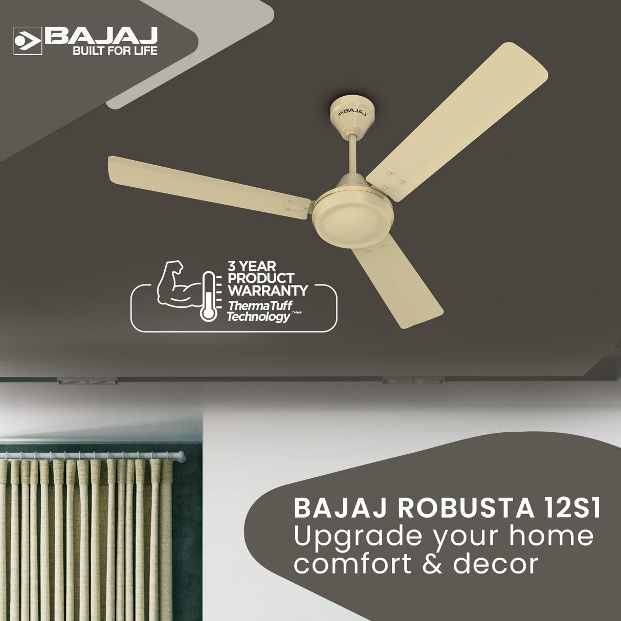 Bajaj Robusta 12S1 1200mm Energy Efficient Ceiling Fan (Base Ivory)