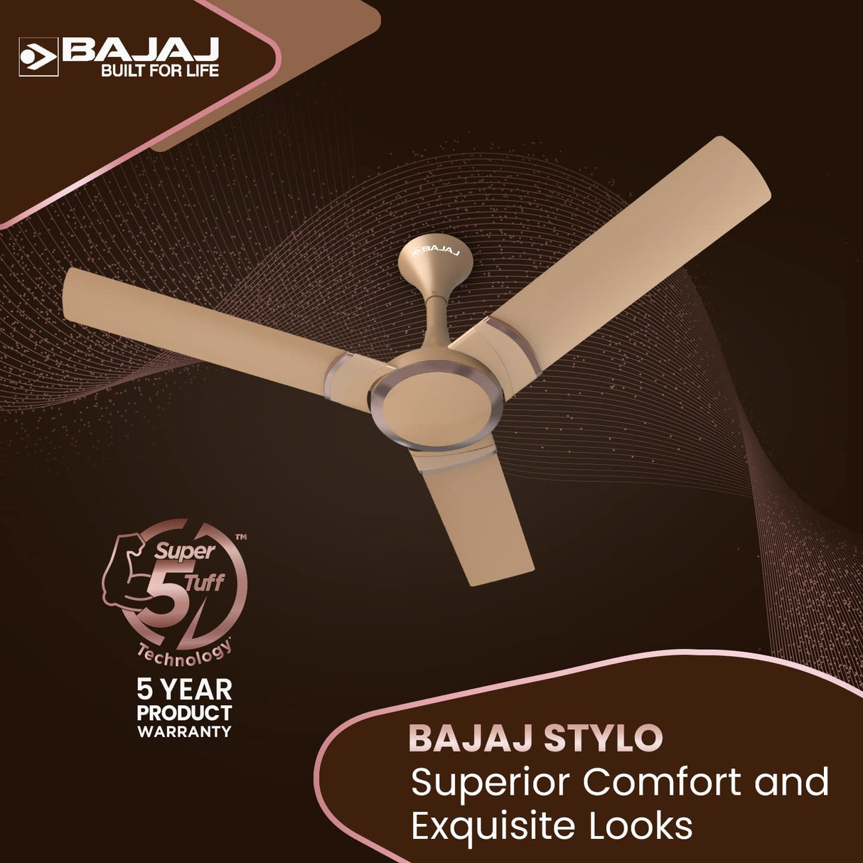 Bajaj Stylo 12S2 1200mm BEE 2 Star Ceiling Fans (Amber Gold)