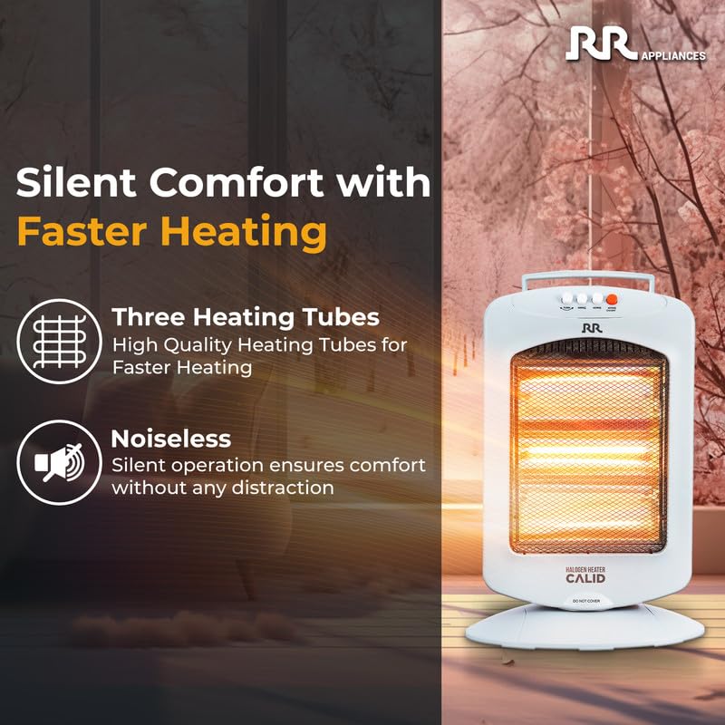 RR Calid 1200W Halogen Room Heater With 180-degree Oscillation (White)