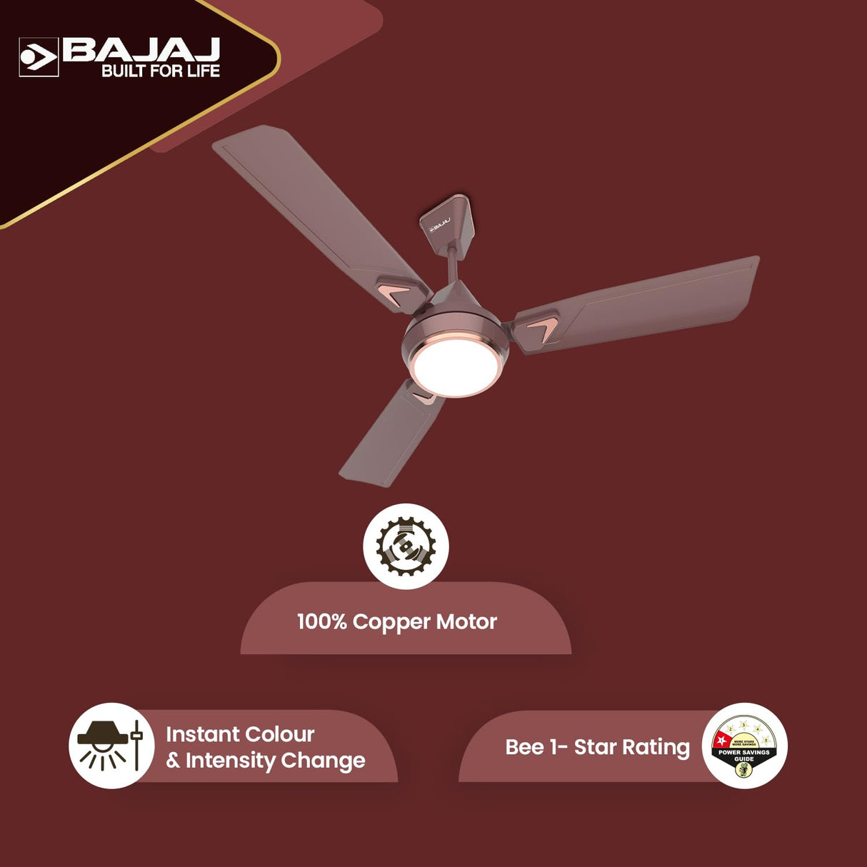 Bajaj Ventus EE 1200 Mm 1 Star Rated Energy Efficient Ceiling Fan (Chocolate Brown)