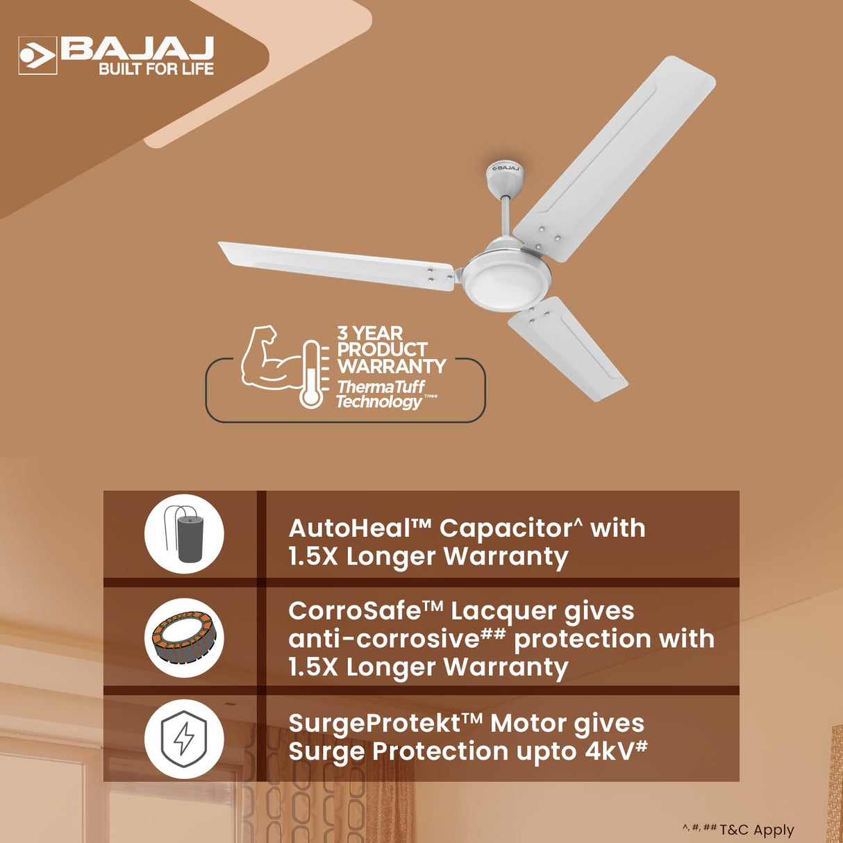 Bajaj Classico 12S1 1200Mm Energy Efficient Ceiling Fan (Glossy White)