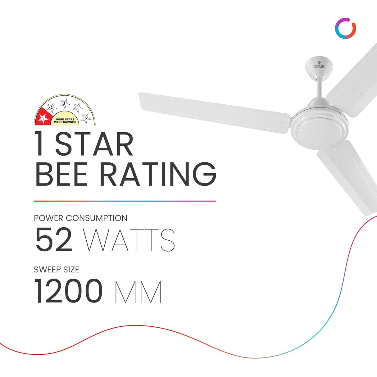 This Polycab Nippy Ceiling fan is 1 Star Bee rating with 52 Watts