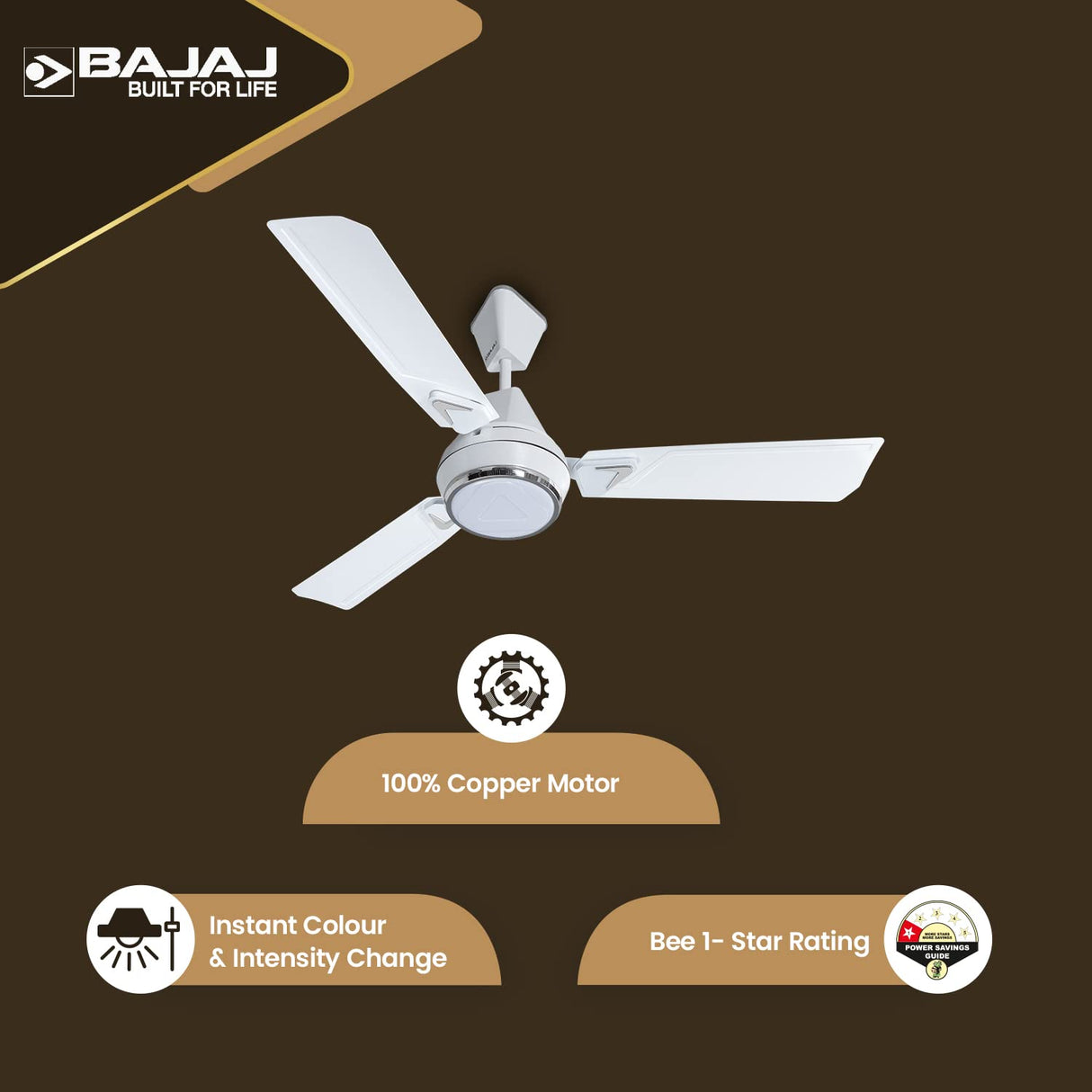Bajaj Ventus EE 1200 Mm 1 Star Rated Energy Efficient Ceiling Fan (Vanilla White)