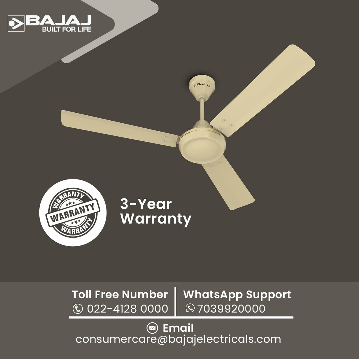 Bajaj Robusta 12S1 1200mm Energy Efficient Ceiling Fan (Base Ivory)