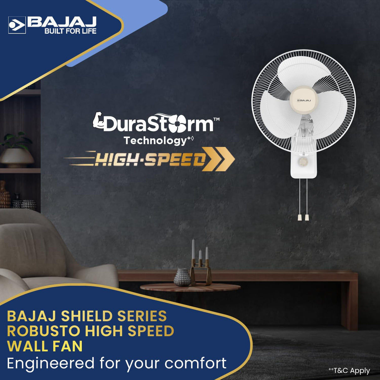 Bajaj Shield Series Robusto 400MM High Speed Wall Fan (Beige & White)