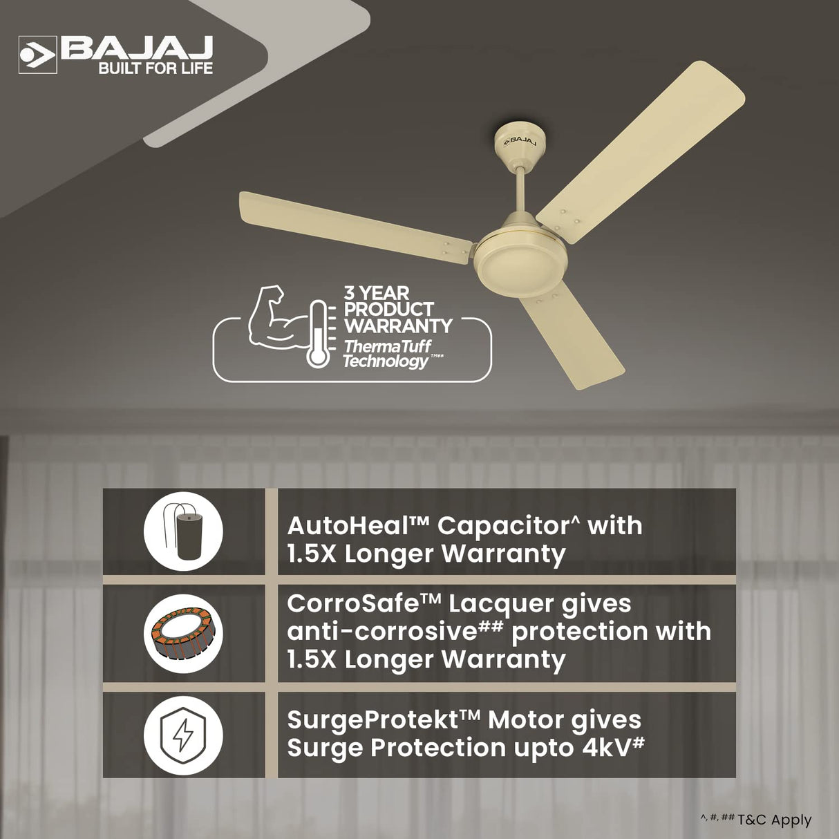 Bajaj Robusta 12S1 1200mm Energy Efficient Ceiling Fan (Base Ivory)