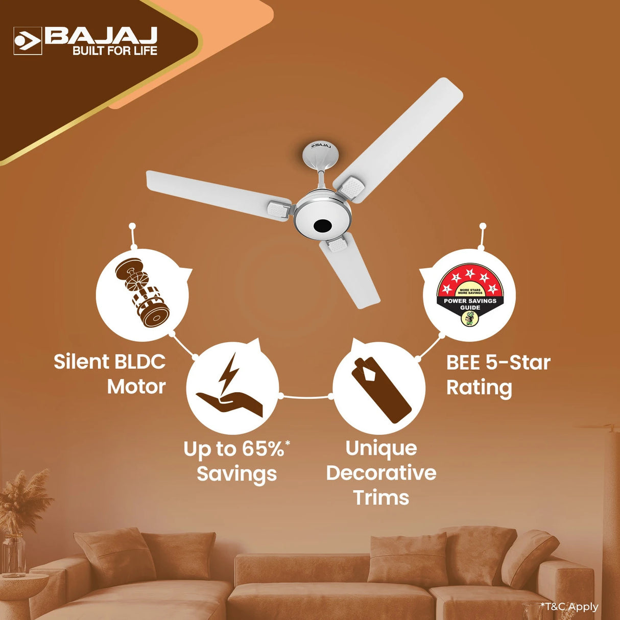 Bajaj Energion 1200 mm Bldc Ceiling Fan (White Chrome)