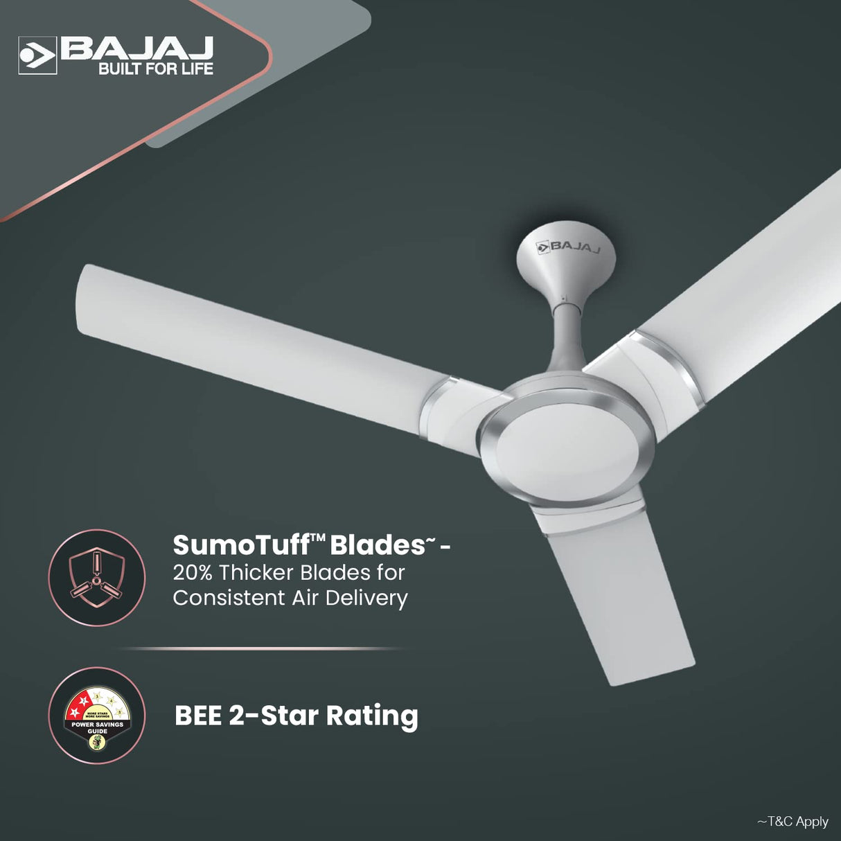 Bajaj Stylo 12S2 1200mm BEE 2 Star Ceiling Fans (Sparkle White)