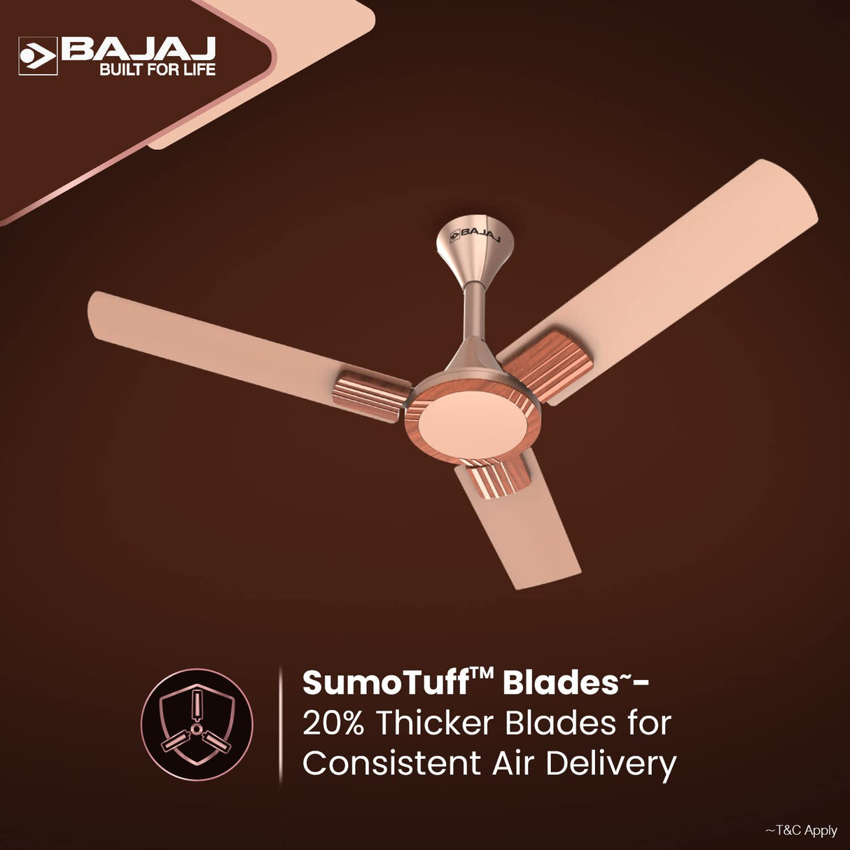 Bajaj Artisan 12S2 1200mm Energy Efficient Ceiling Fan (Coral Rose Wood)