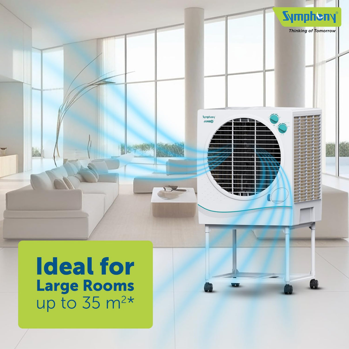 Symphony Jumbo 51 Desert Air Cooler With Trolley (51L, White)