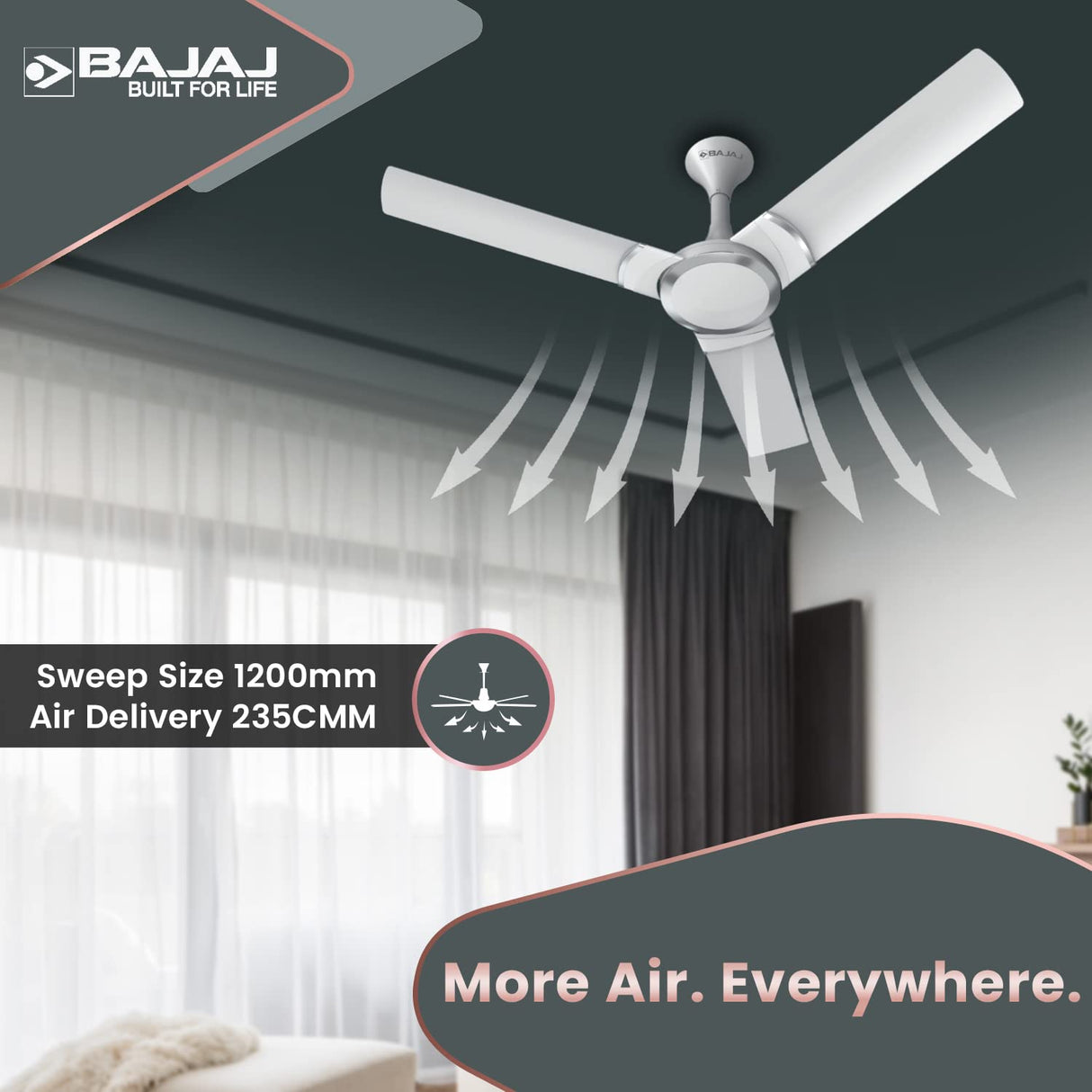 Bajaj Stylo 12S2 1200mm BEE 2 Star Ceiling Fans (Sparkle White)