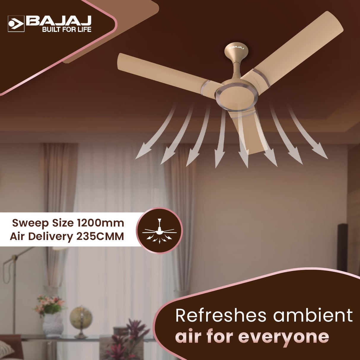 Bajaj Stylo 12S2 1200mm BEE 2 Star Ceiling Fans (Amber Gold)
