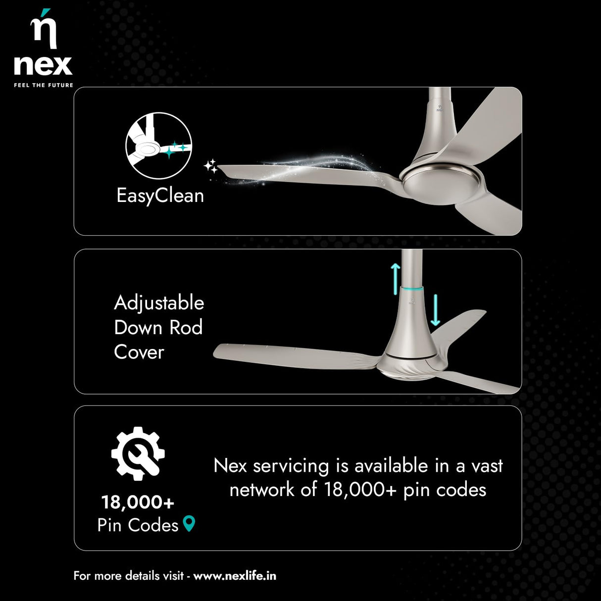 Nnex by Bajaj Dryft A90 1200mm Premium Ceiling Fan (Slate Gold)
