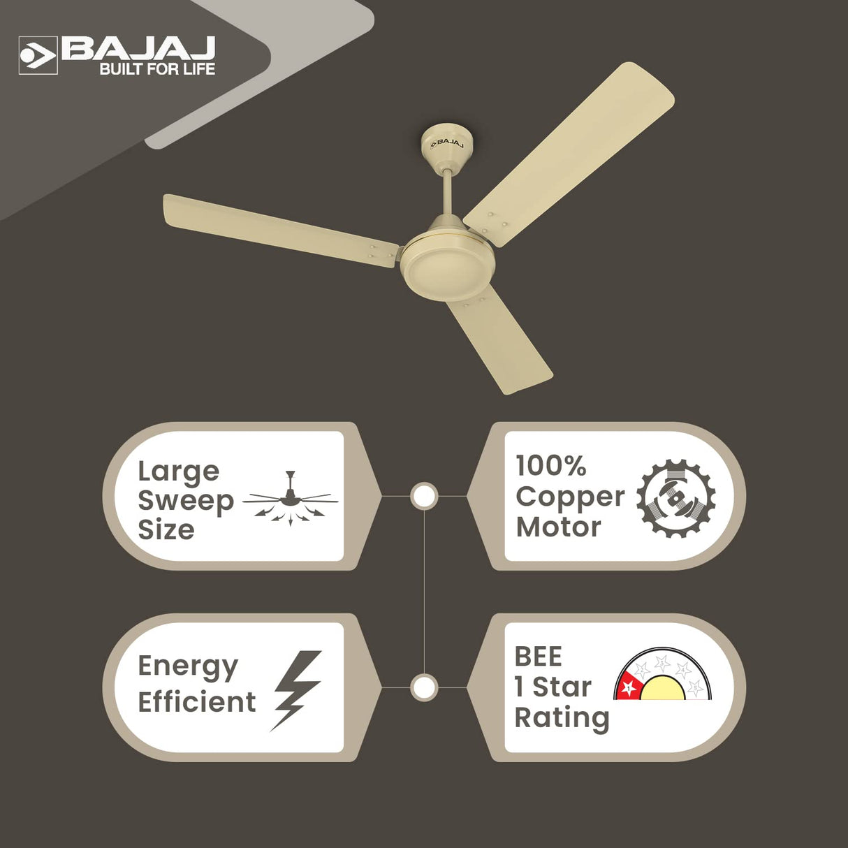 Bajaj Robusta 12S1 1200mm Energy Efficient Ceiling Fan (Base Ivory)
