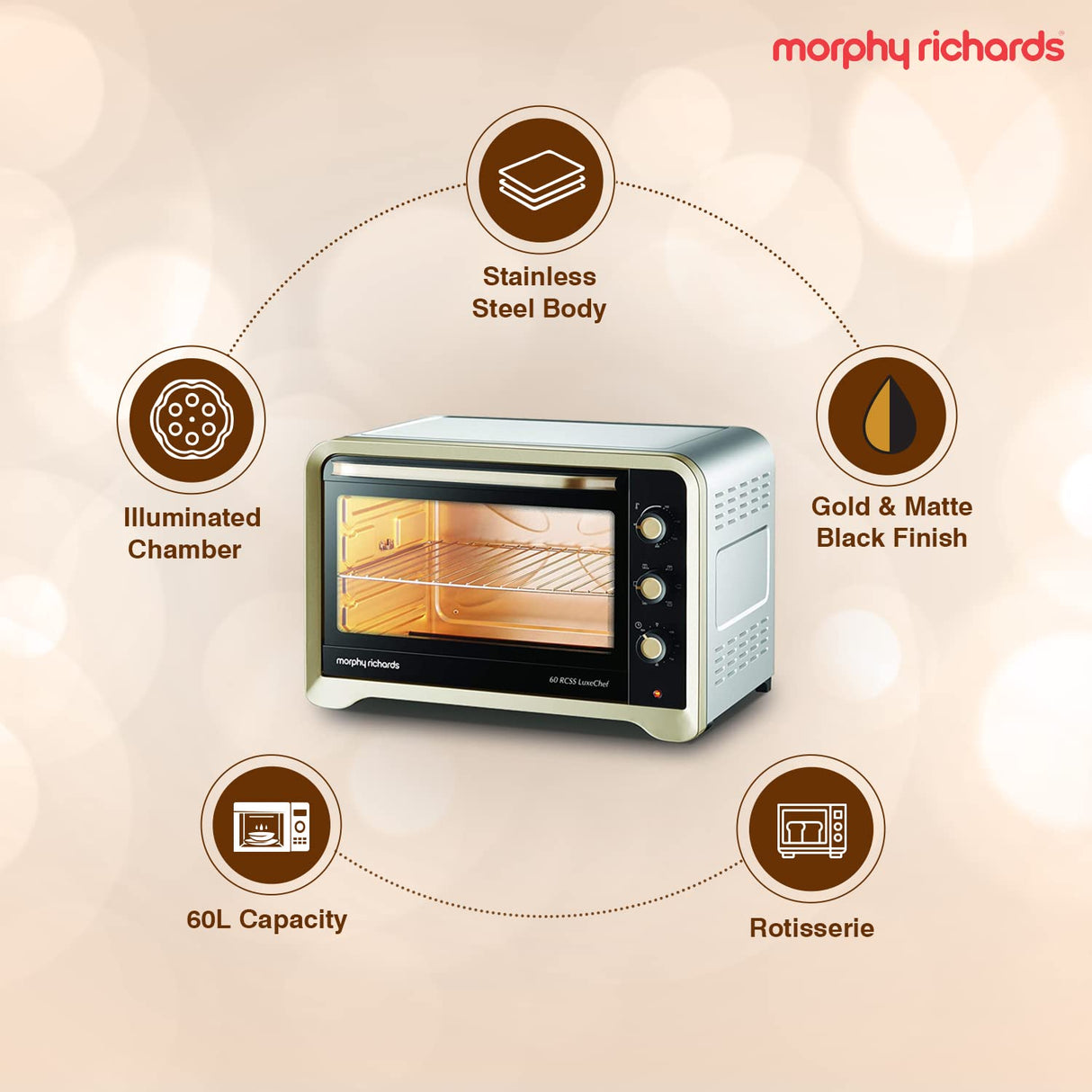 Morphy Richards 60 RCSS Luxechef Oven Toaster Griller (Gold, 60-Litre OTG)