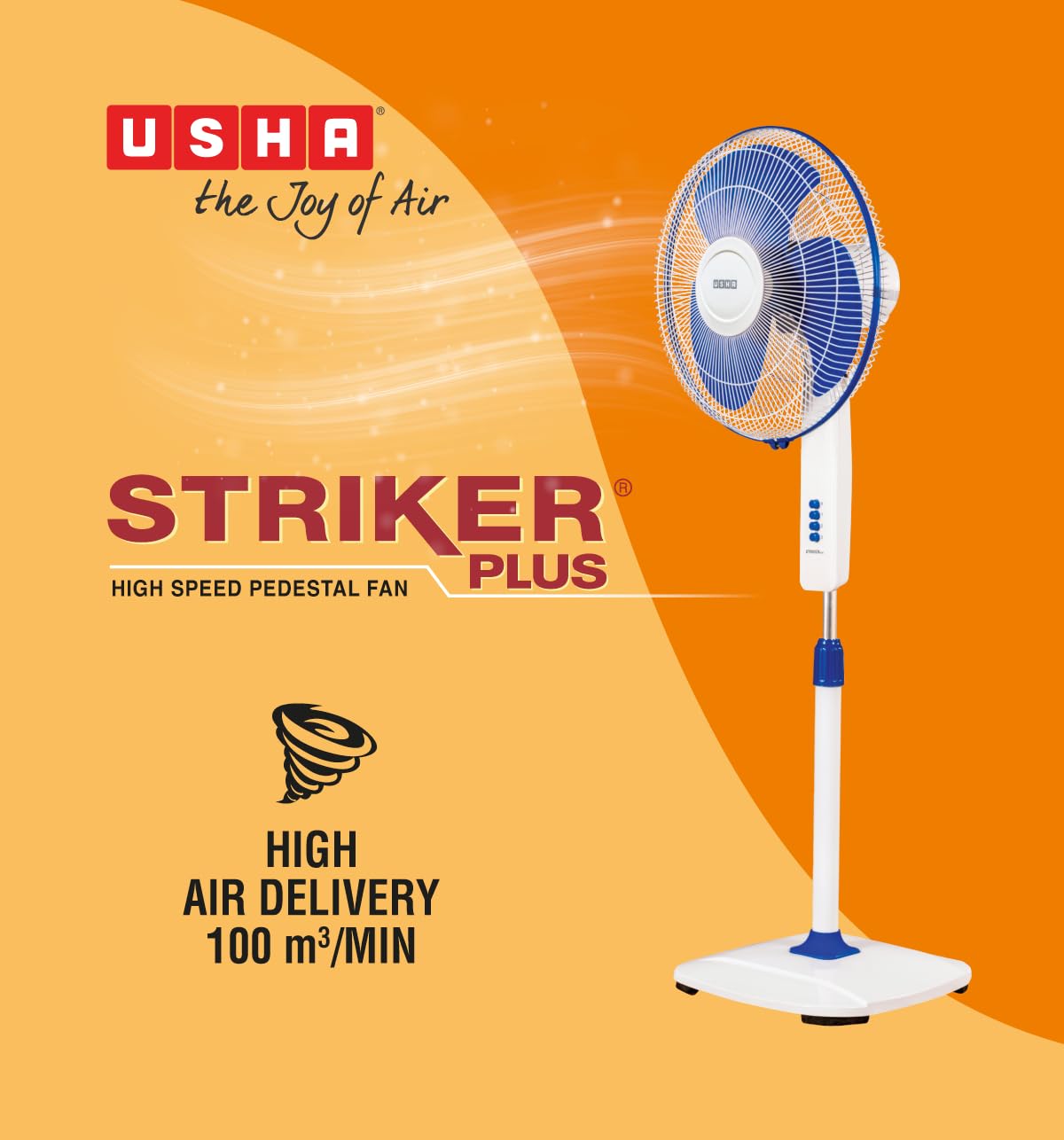 Usha Striker Plus 400mm Pedestal Fan (Blue)