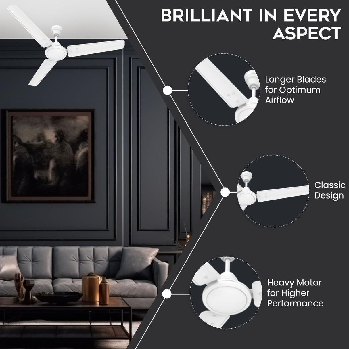 Polycab Nippy 1-Star 1200mm High Speed Ceiling Fan (Matt White)