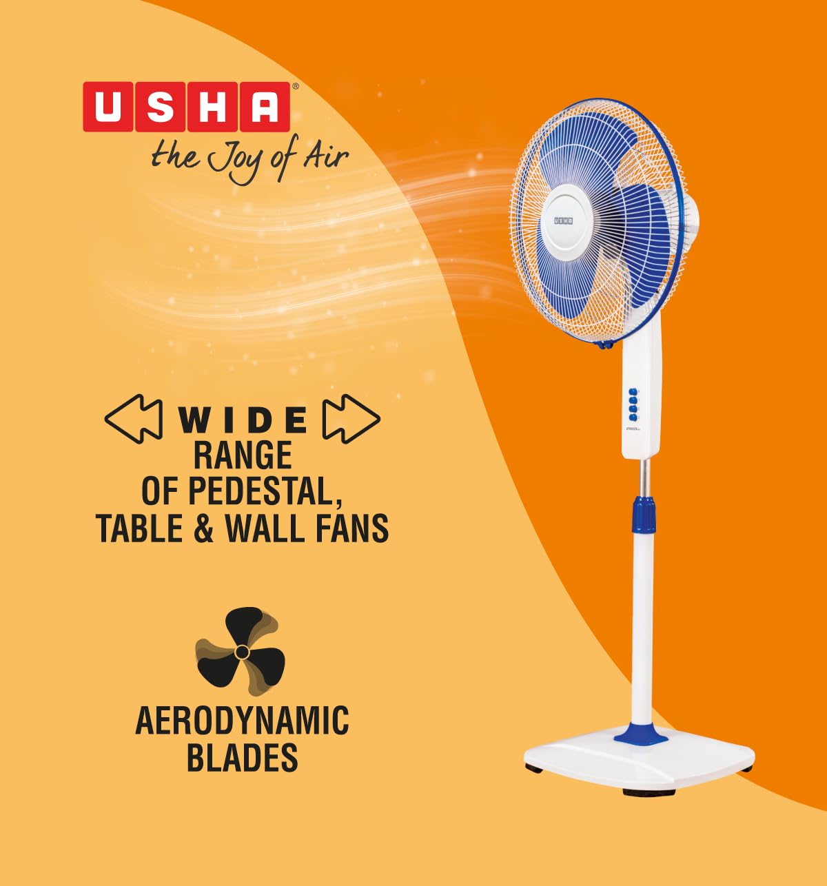 Usha Striker Plus 400mm Pedestal Fan (Blue)