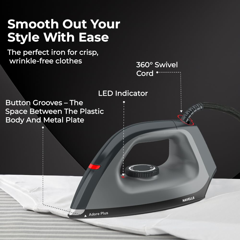 Havells Dry Iron Adore Plus 1100 Watts (Black)