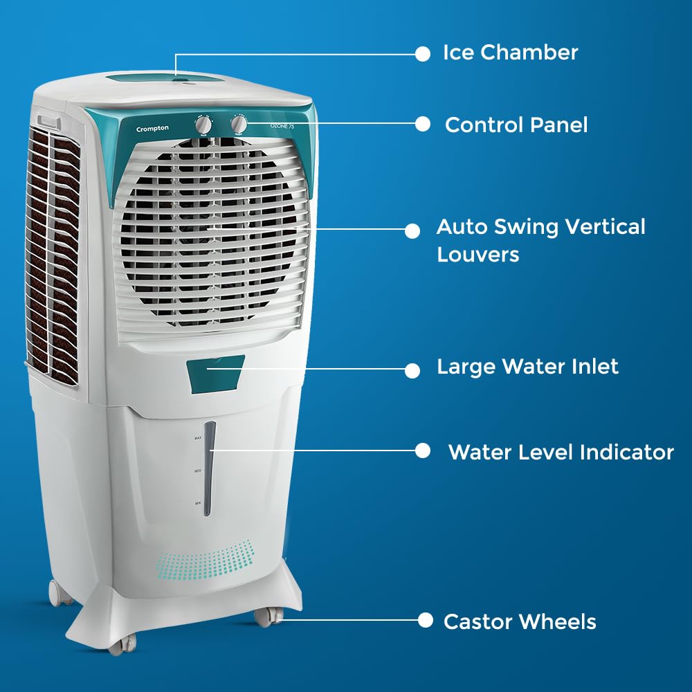 Crompton Ozone 88 Litre Desert Air Cooler (White & Teal)