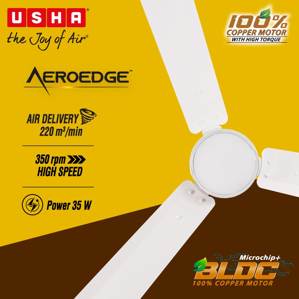 USHA AeroEdge 1200mm BLDC Ceiling Fan with RF Remote (Rich White)