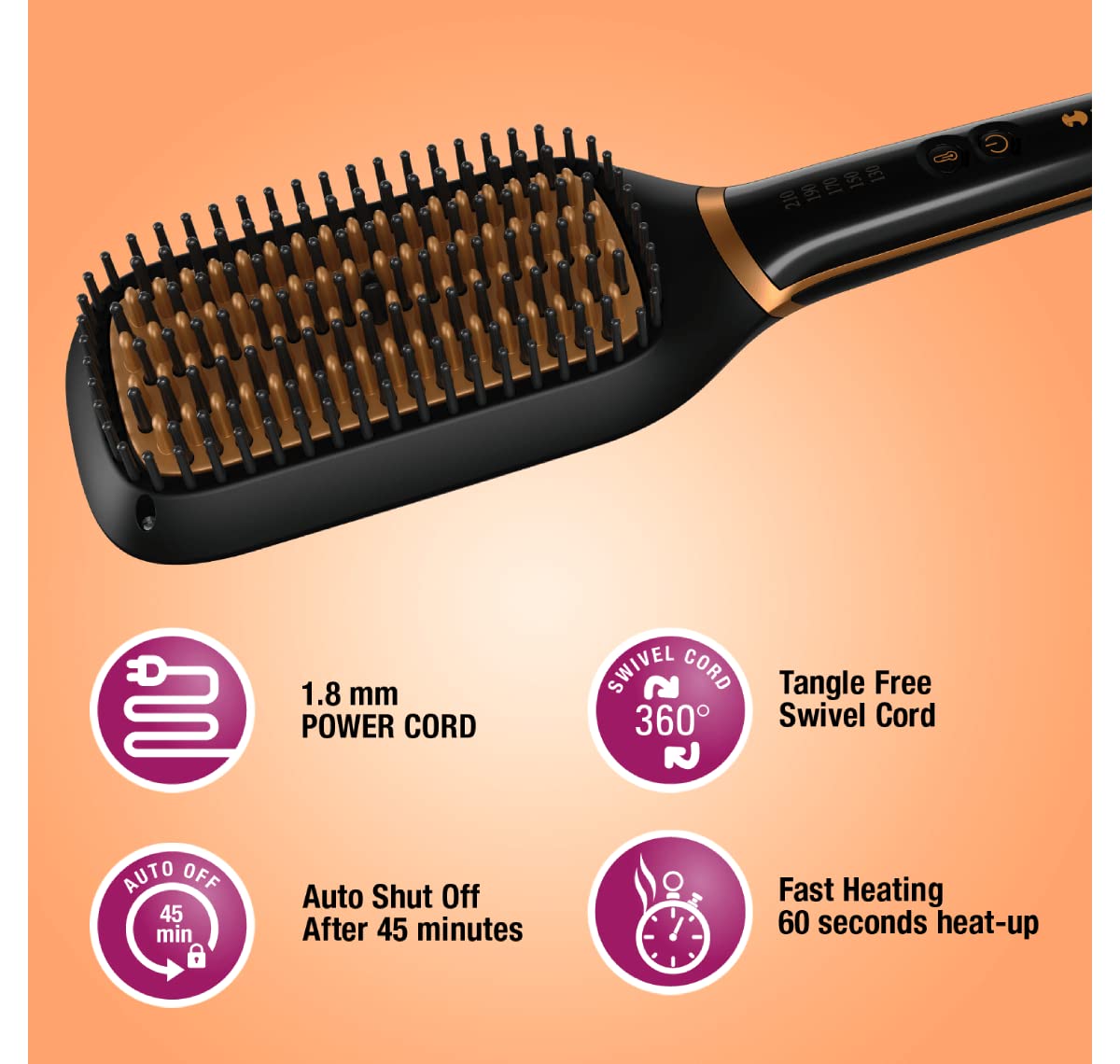 Hevells Ionic & Keratin Hair STRAIGHTENING Brush (Black) HS4211