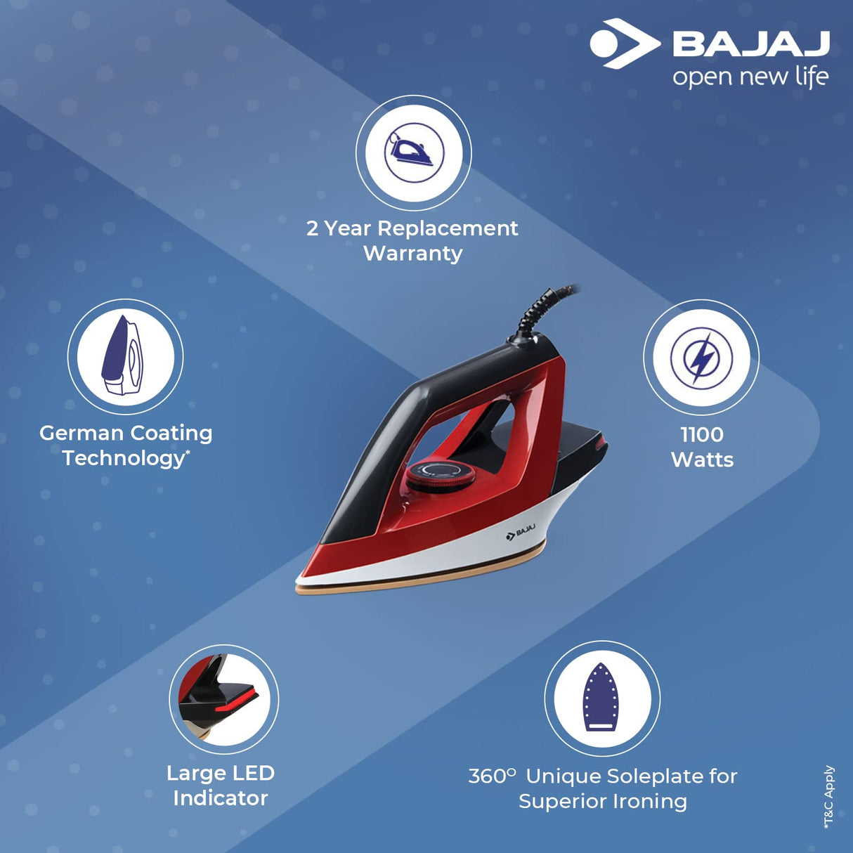 Bajaj Splendora 1100 Watts Dry Iron Red & Black