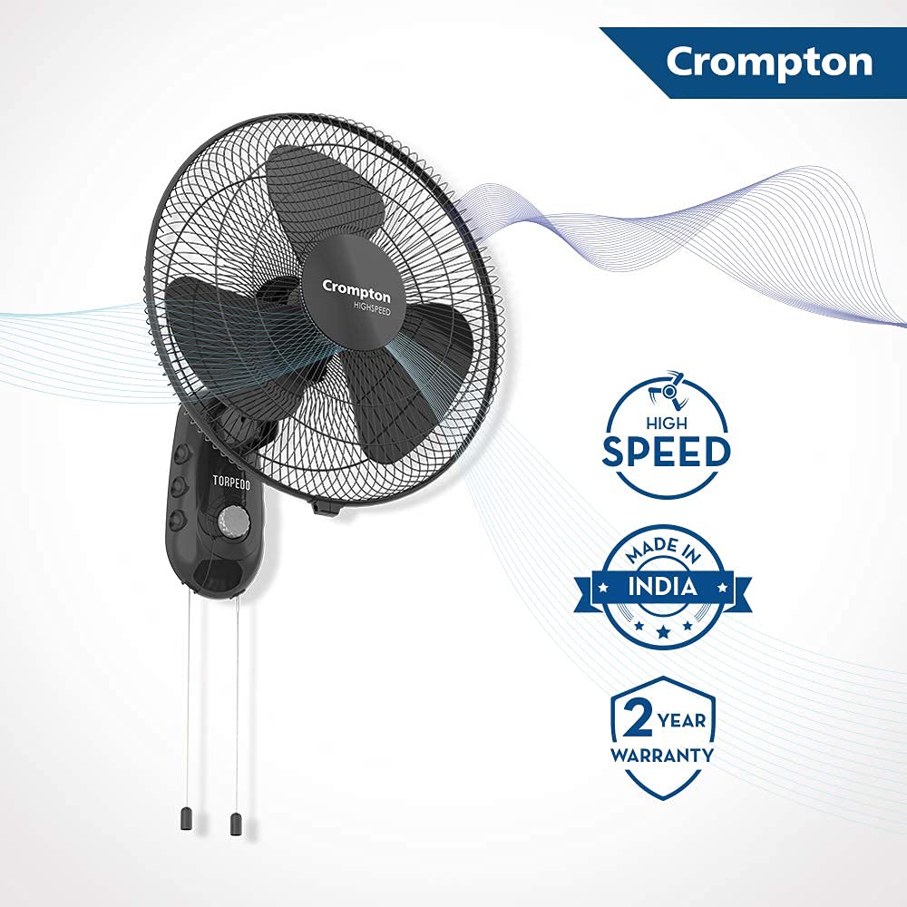 Crompton Torpedo High Speed 300mm Wall Fan (Black)