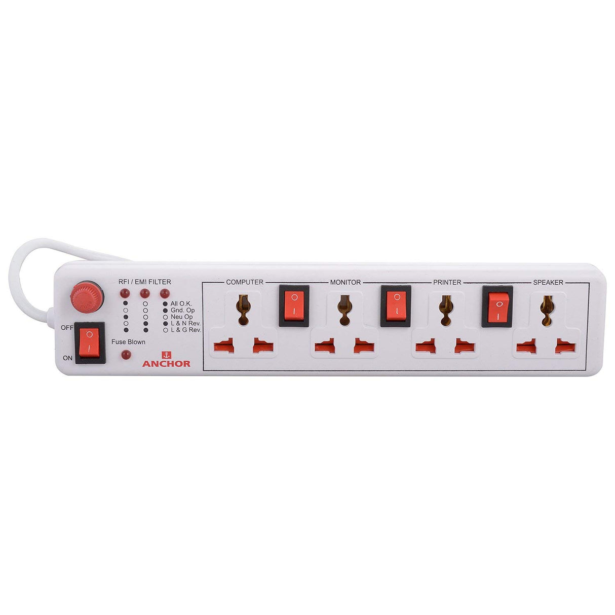 Anchor 4 Way Spike Guard Power Strip with Individual Switch