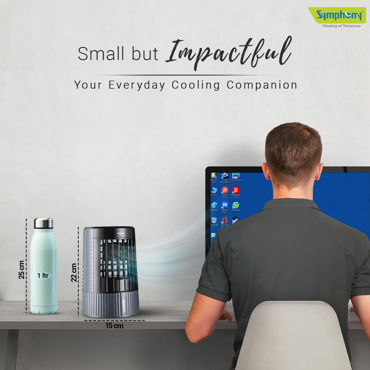 Symphony Duet Mini Portable Tabletop Air Cooler (Grey & Black)