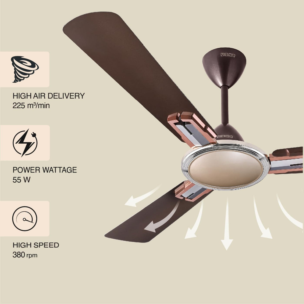 Usha Striker Millennium 1200mm Ceiling Fan (Dark Brown)