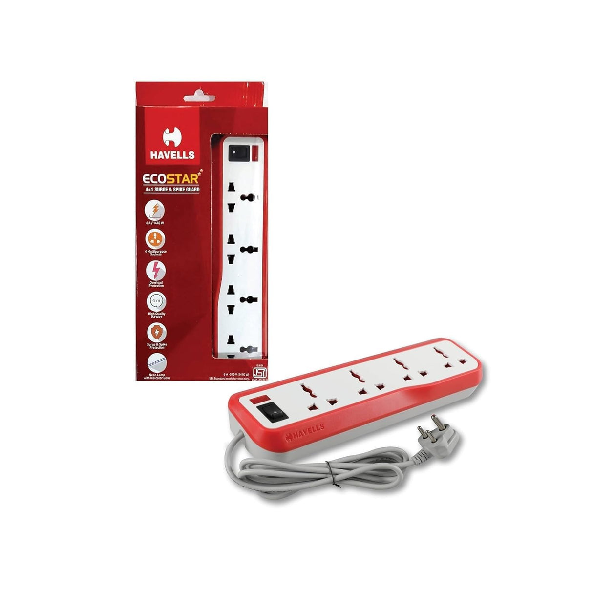 Havells EcoStar 4+1 Surge Spikeguard 4m