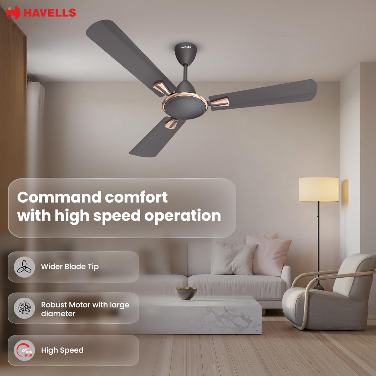HAVELLS Quickair 1200mm Ceiling Fan (Smoke Brown)