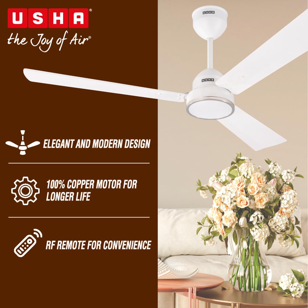USHA AeroEdge 1200mm BLDC Ceiling Fan with RF Remote (Rich White)