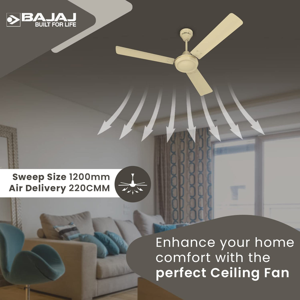 Bajaj Robusta 12S1 1200mm Energy Efficient Ceiling Fan (Base Ivory)