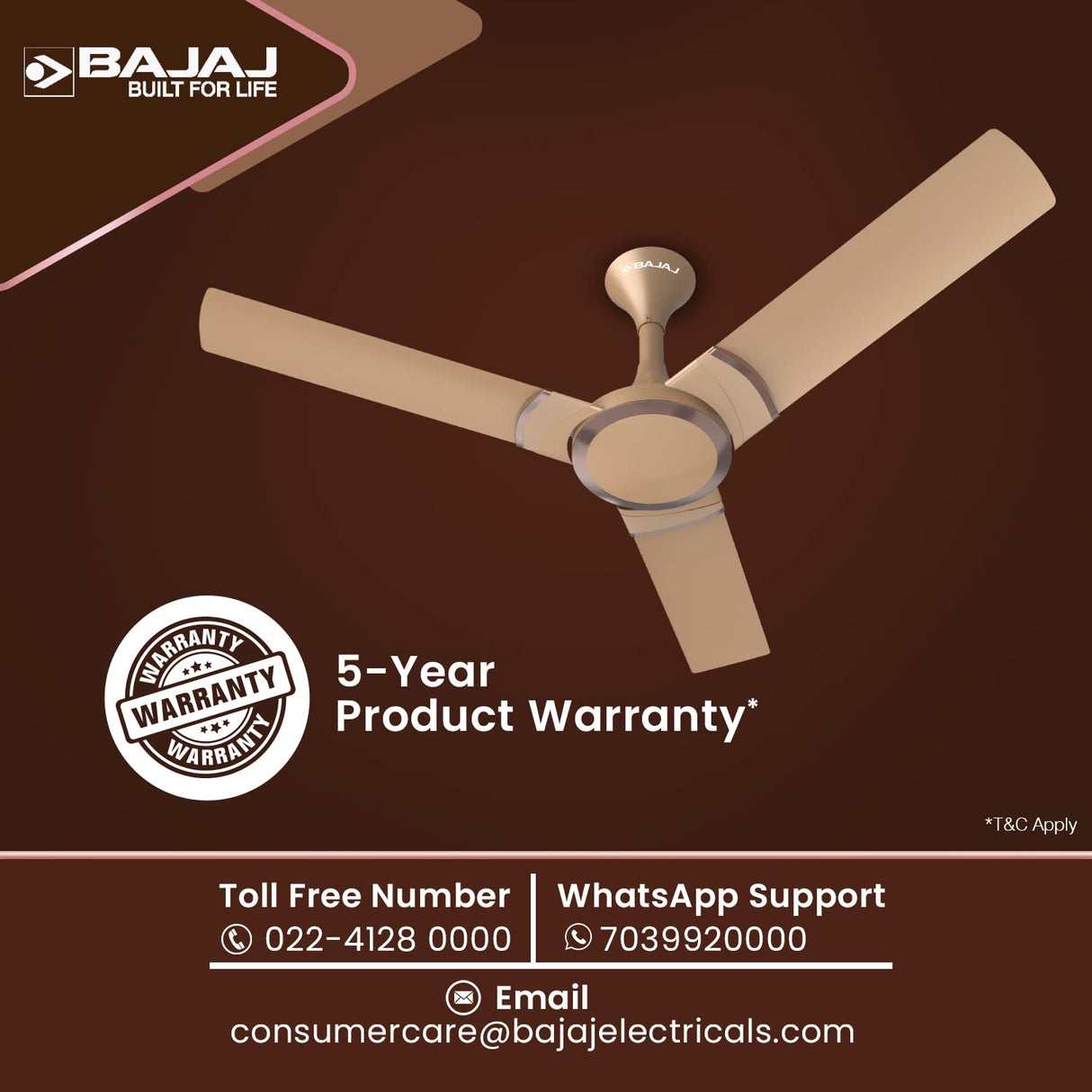 Bajaj Stylo 12S2 1200mm BEE 2 Star Ceiling Fans (Amber Gold)